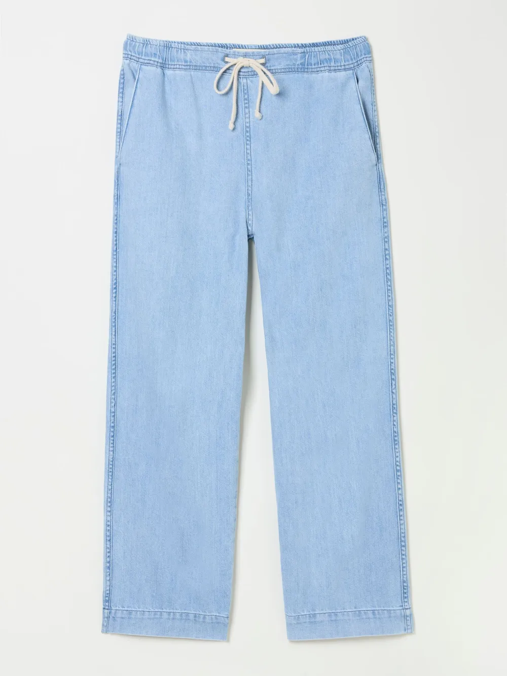 Ashby Light Blue Denim Straight Leg Drawstring Jeans