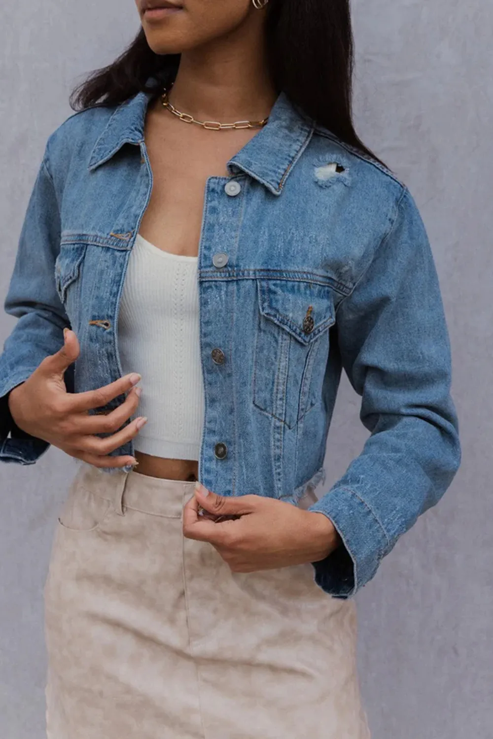 Distressed Cropped Denim Jacket
