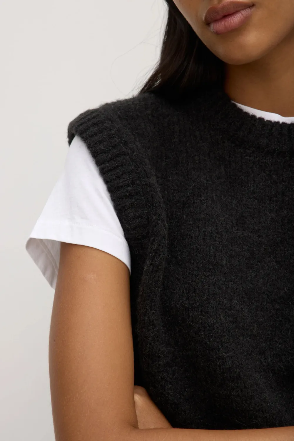 Camel Wool Ribbed Border Vest