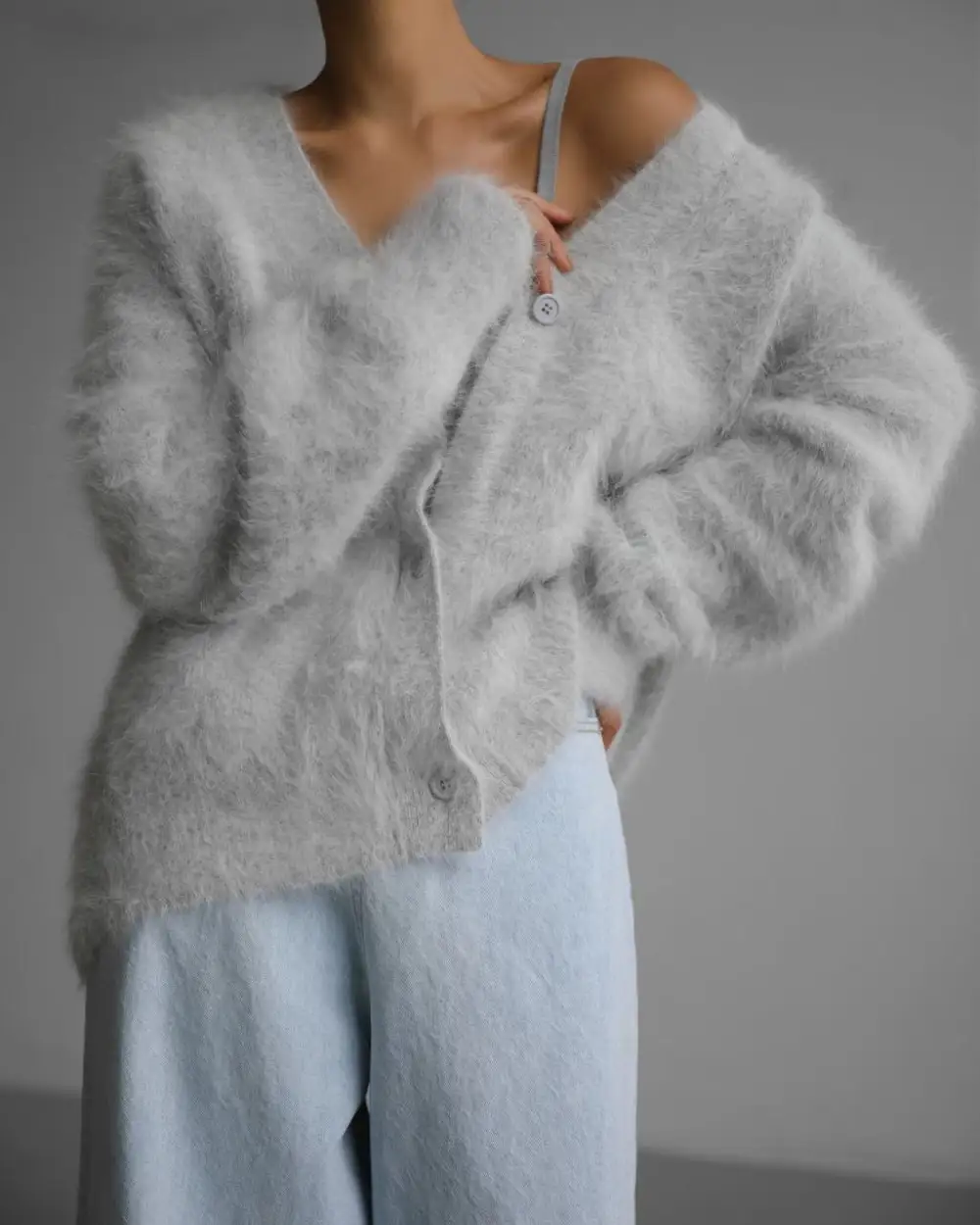 Women’s V-Neck Button-Up Fuzzy Cardigan