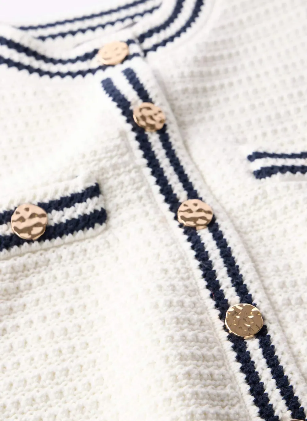 Casual Style White Contrast Knit Waistcoat