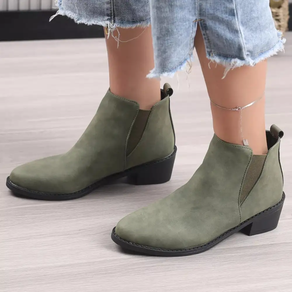 Pointed Toe Block Heel Ankle Boots