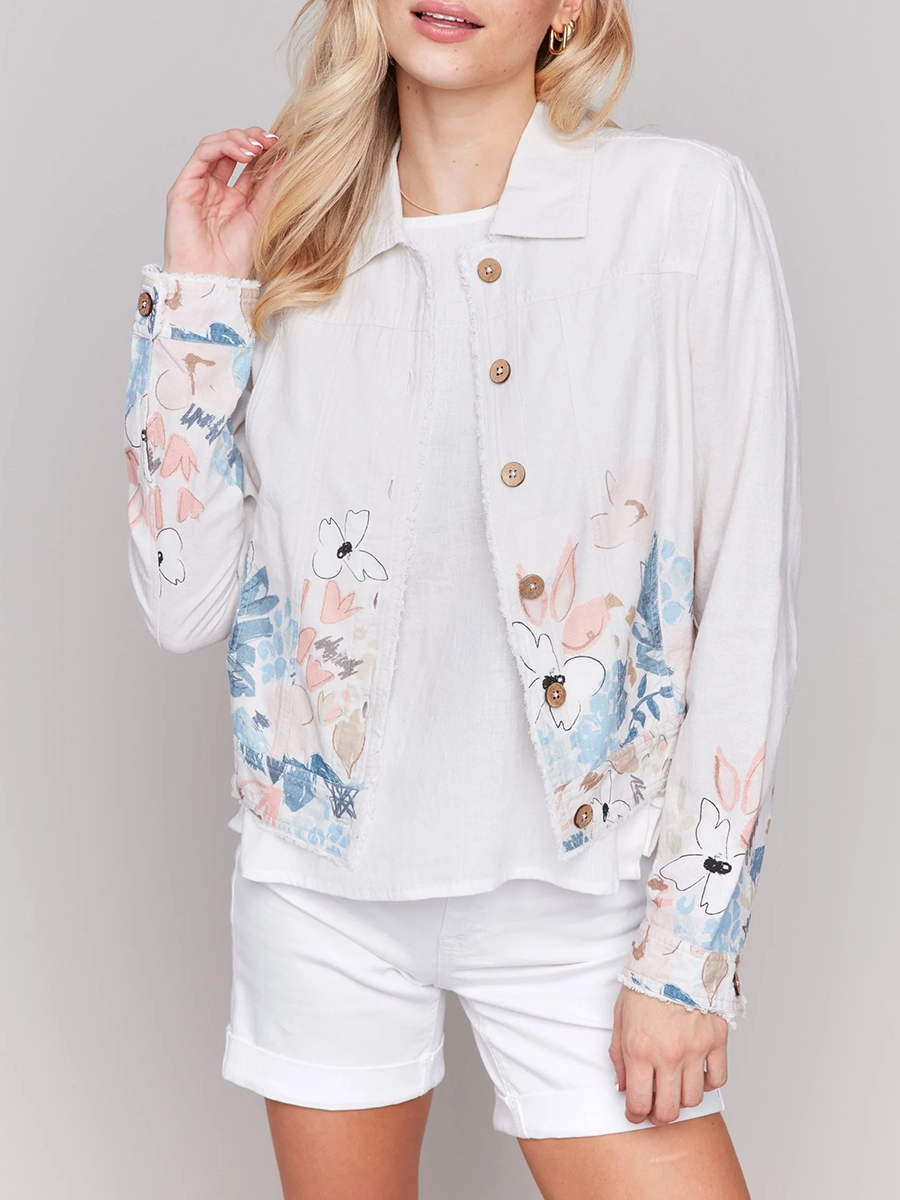 Women's Linen Jacket With Artistic Design