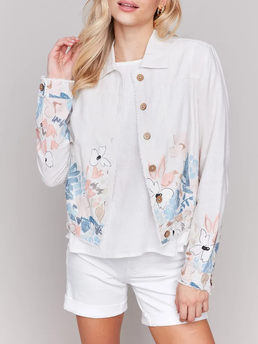 Women's Linen Jacket With Artistic Design
