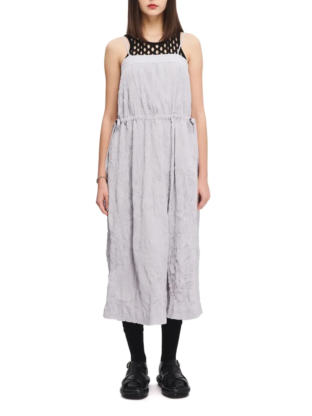 Mesh Insert Backless Midi Dress