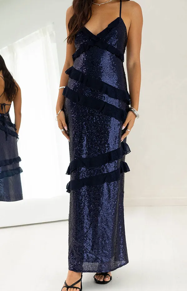 Ruched Ruffle Bodycon Maxi Dress