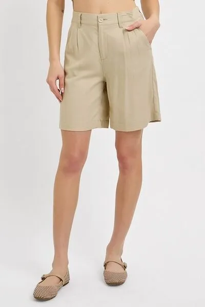 Easygoing High Rise Pleated Front Shorts