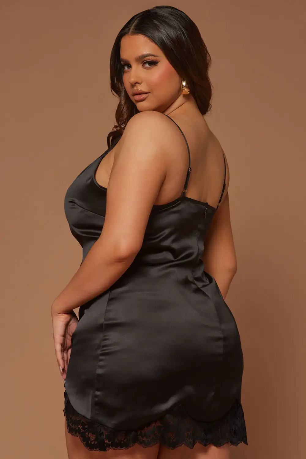 Eloise Satin Lace Mini Dress - Black