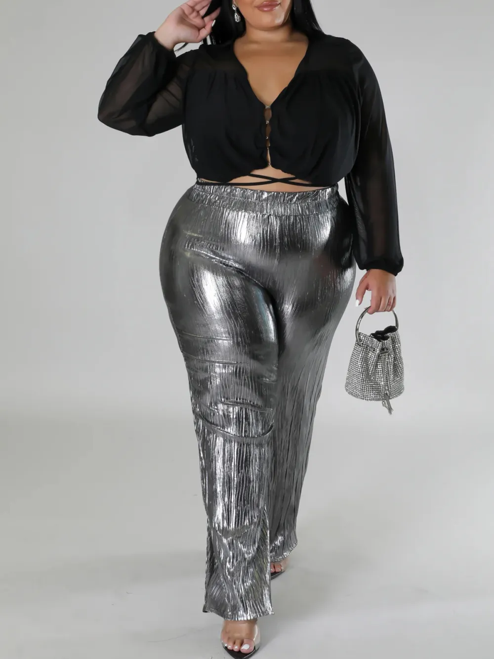 Plus-Size Fashion Women'S Glossy Fringe Pants