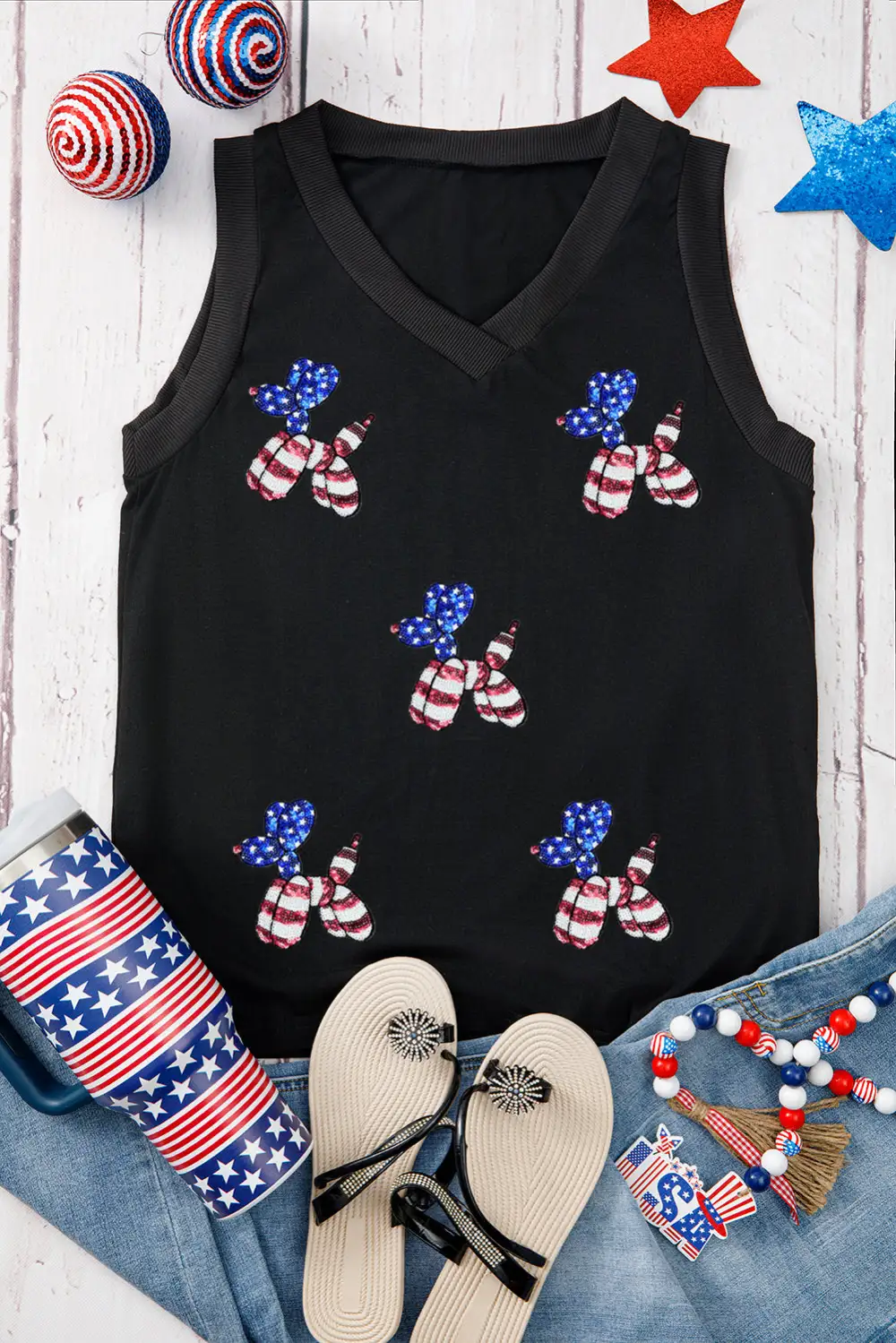Pattern Sequined Balloon Dog Graphic Loose Tank Top