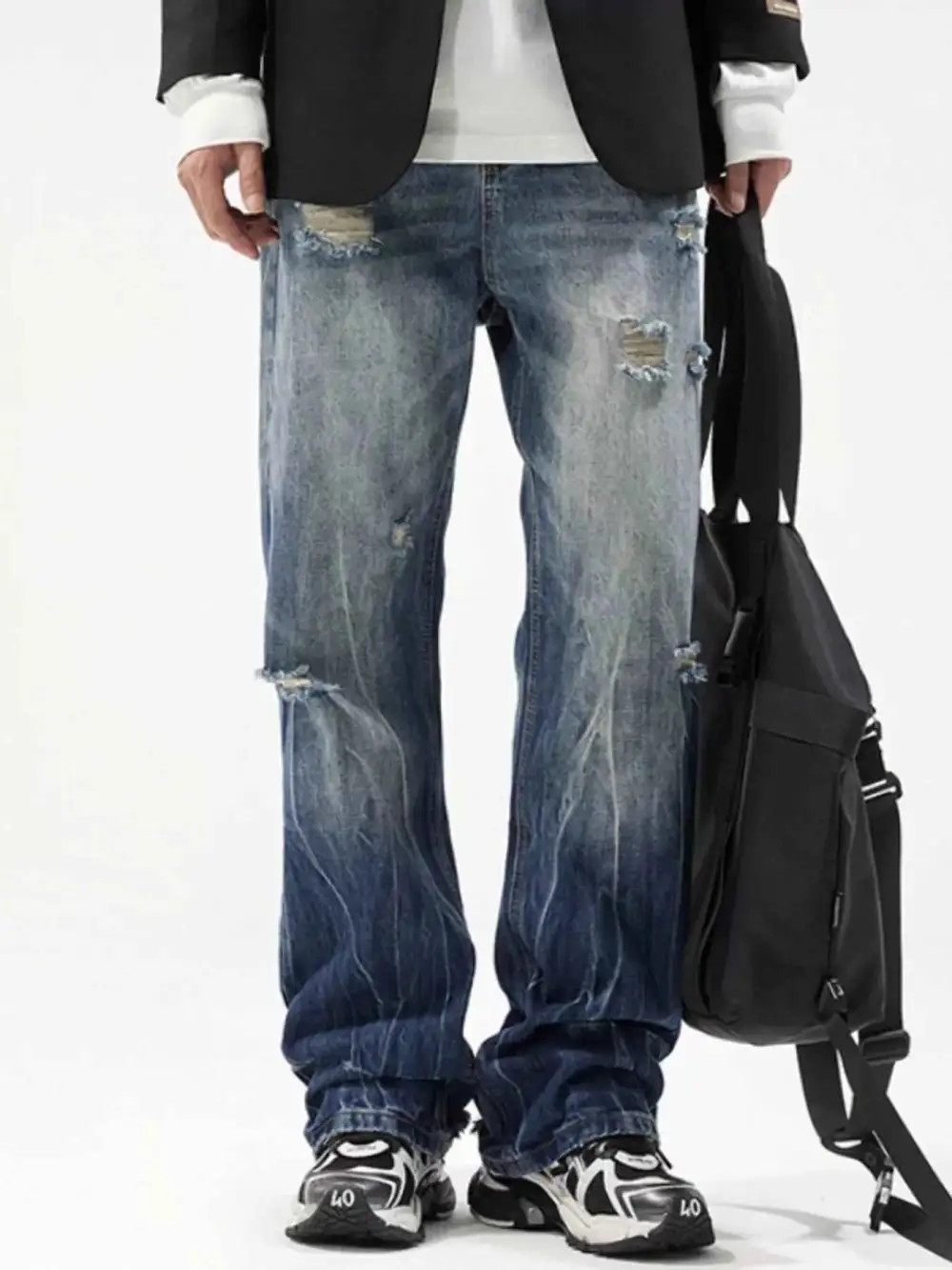 Easywear Distressed Wide Leg Jeans
