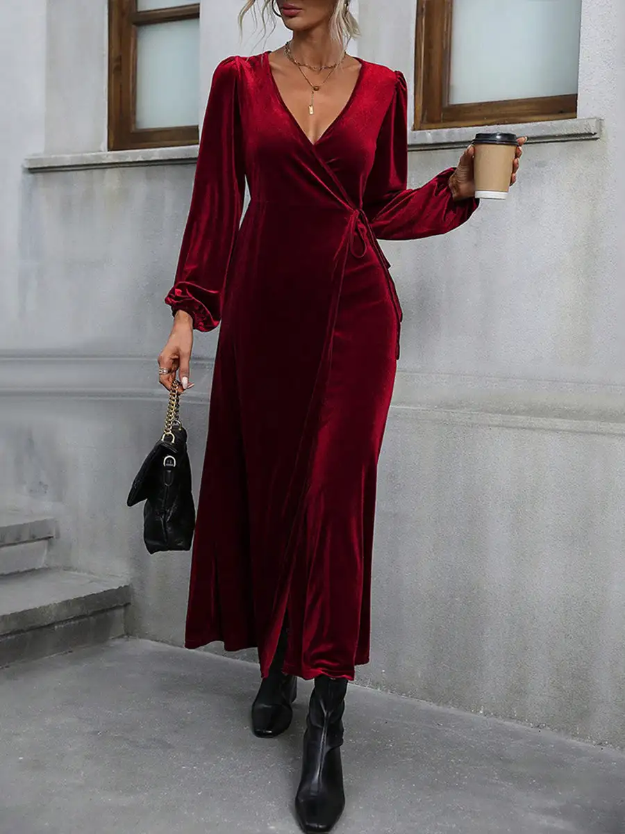 Side Long Neck Maxi Dress