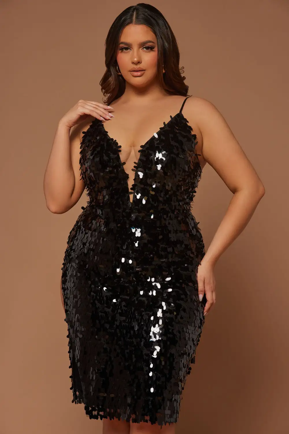 Fiona Sequin Midi Dress - Black