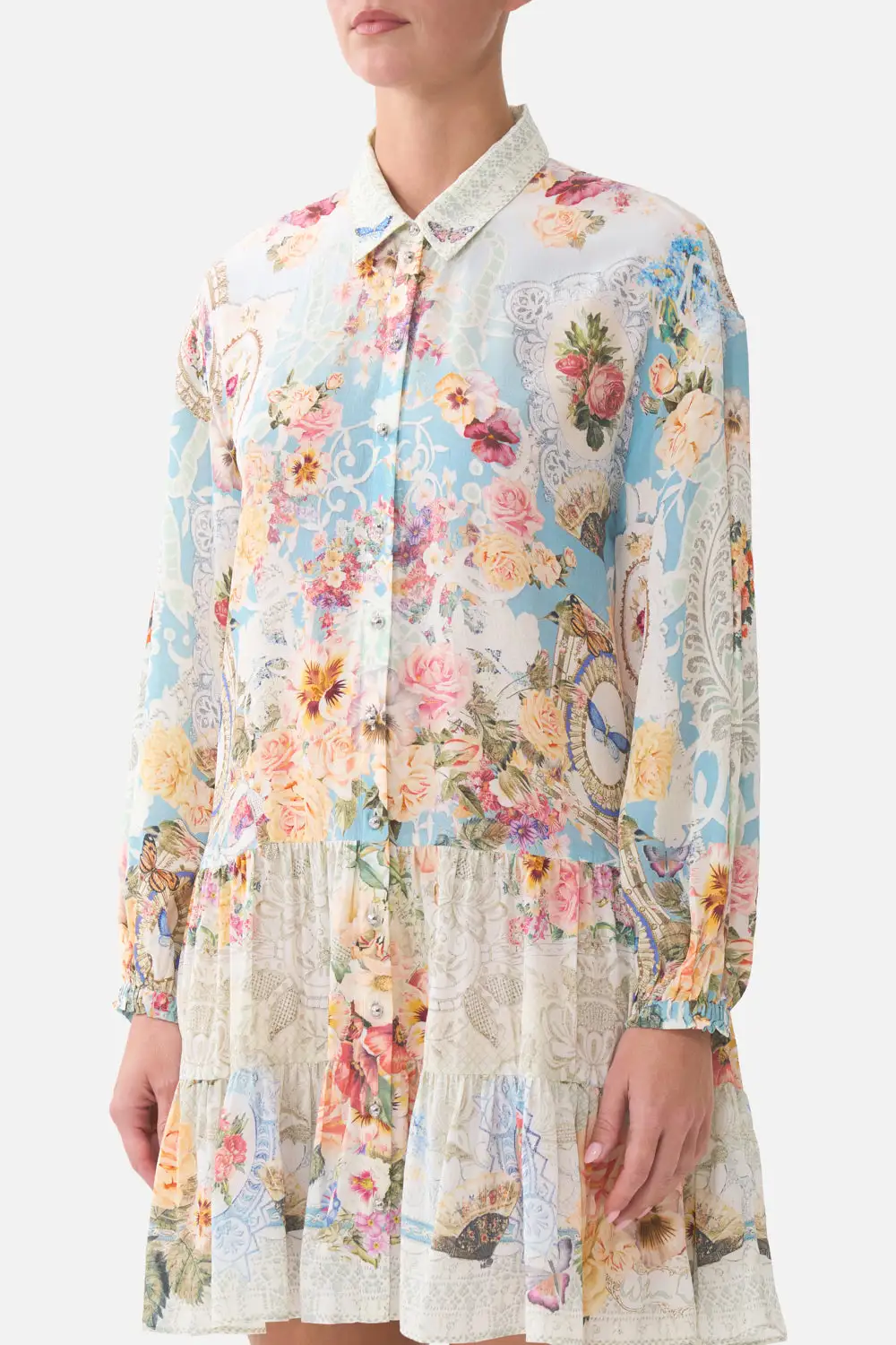 Long Sleeve Tiered Short Dress