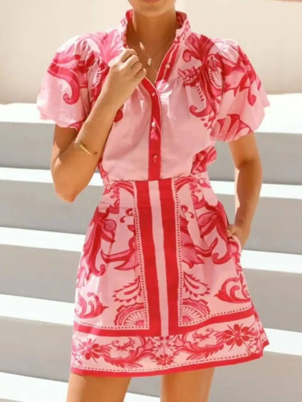 Button Front Strapless Coordinated Set
