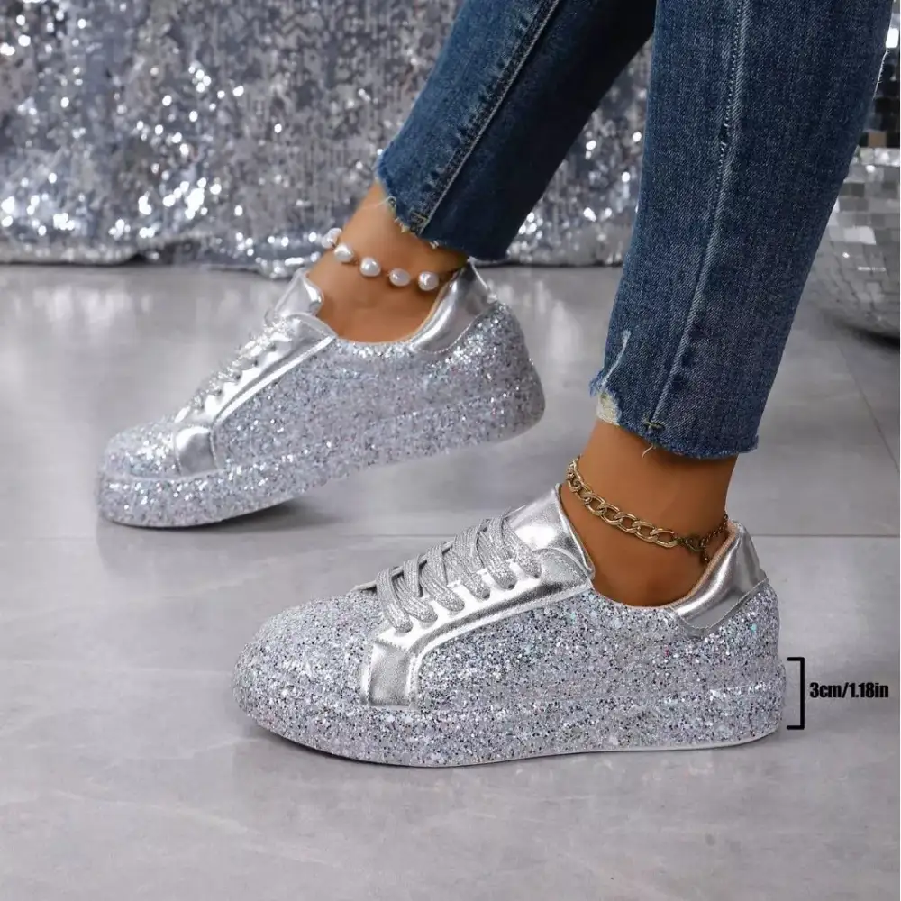 Refined Sequin Lace-Up Sneakers