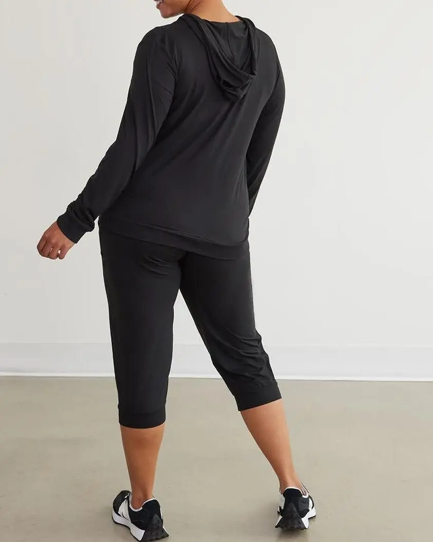 Black Lightweight Hooded Jacket with Full Zip Design