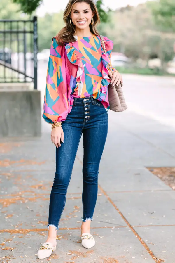 Carry Your Love Fuchsia PInk Abstract Blouse