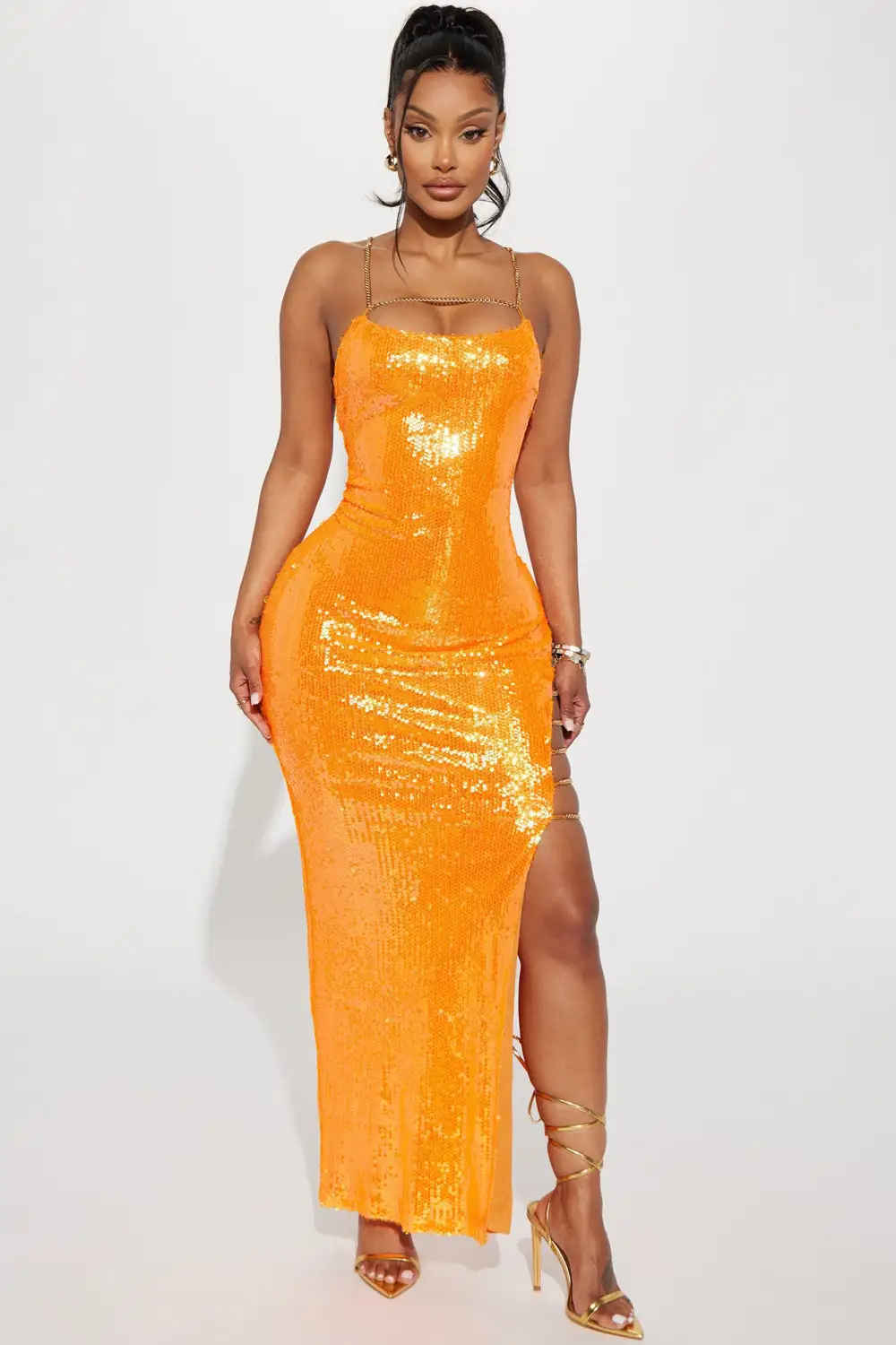 Daphne Sequin Maxi Dress - Orange