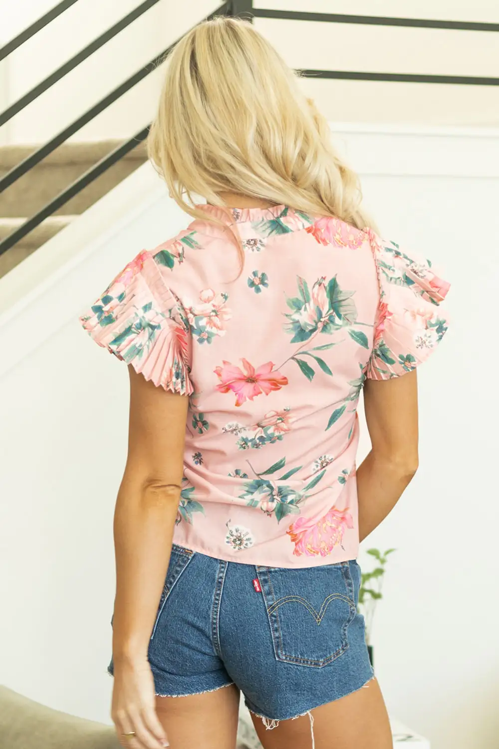 Floral Frilled Pleated Blouse