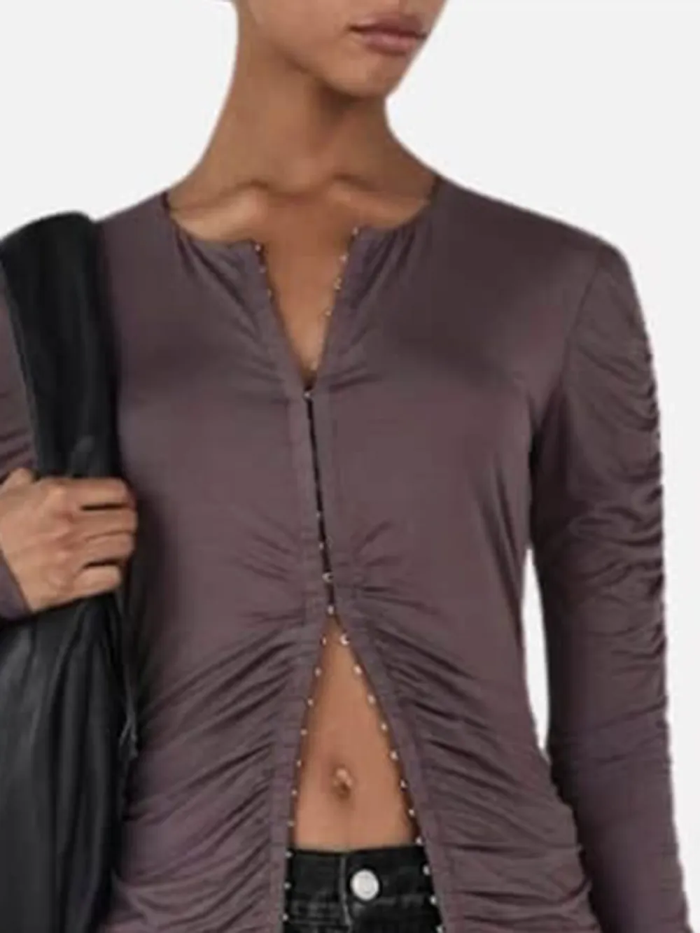 Ruched Button Up Long Sleeve Top