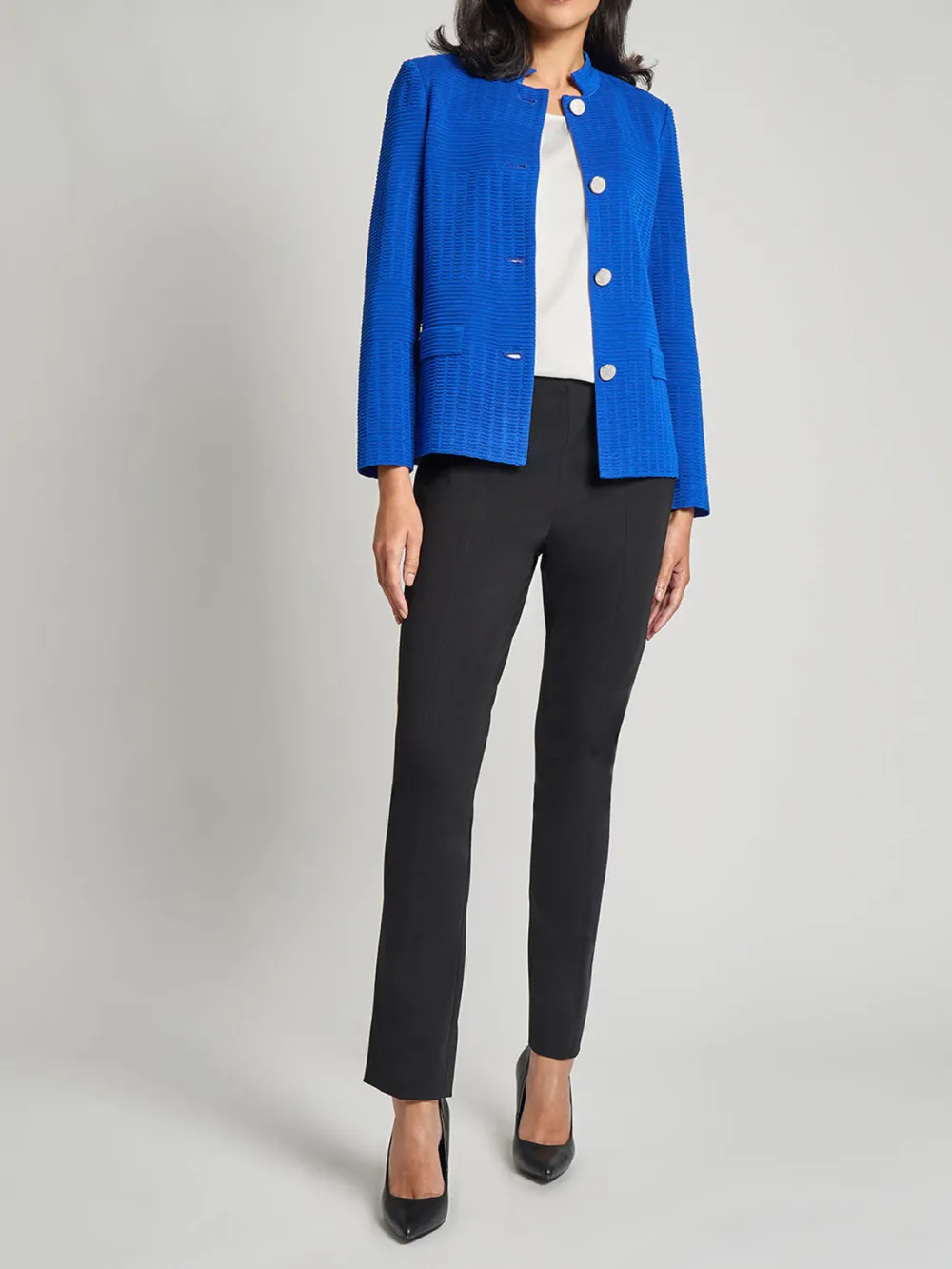 Long Sleeved Stand Up Collar Knitted Jacket