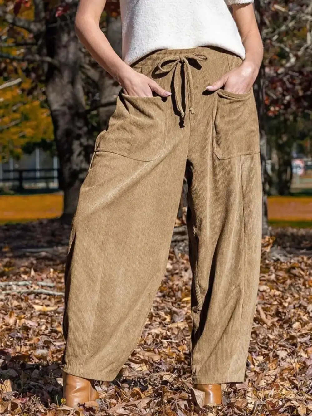 Corduroy Wide Leg Pants With Pocket