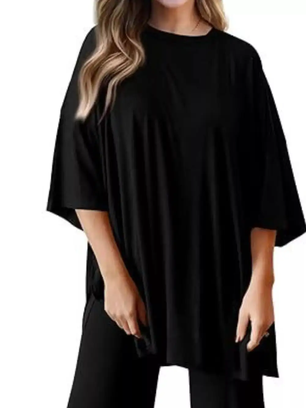 Relaxed Fit Round Neck Top and Pants Two Piece Set
