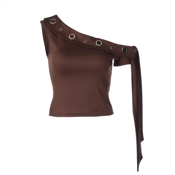 Eyelet One Shoulder Ribbon Top