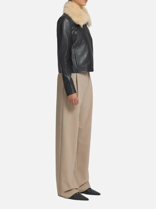 Faux Fur Collar Zip Up Jacket