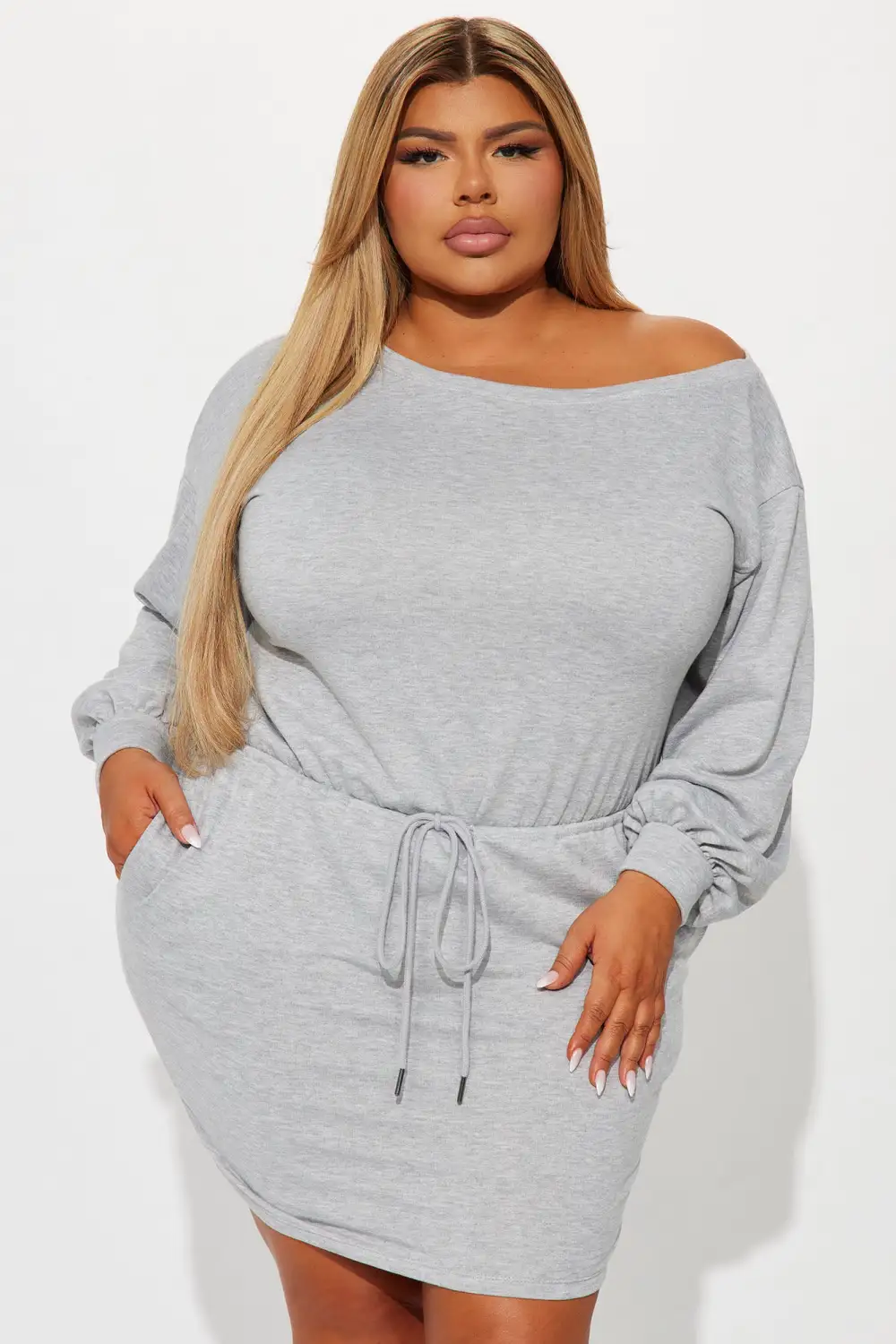 Just Chillin French Terry Mini Dress - Heather Grey