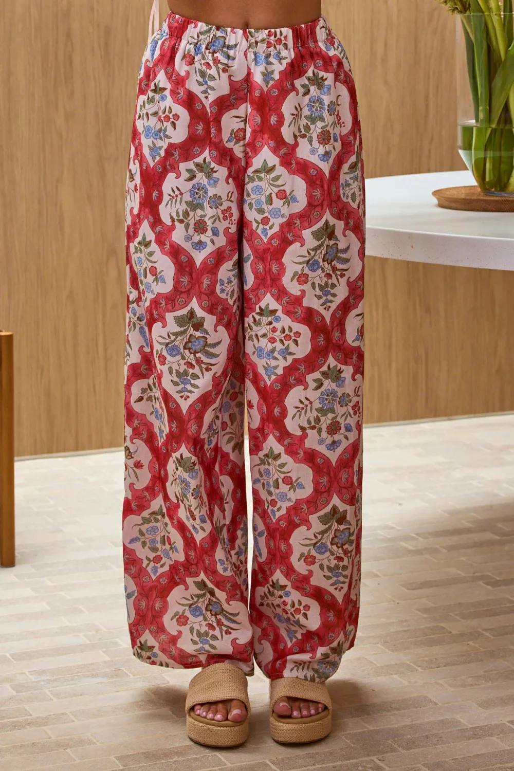 Artistic Retro Print Wide-Leg Pants For Women