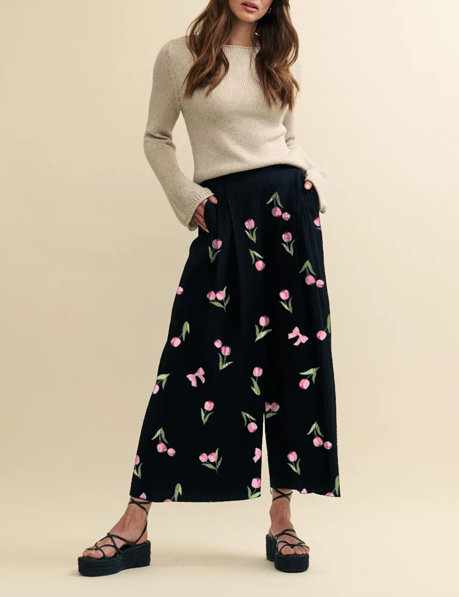 Black Wide Leg Cropped Zeena Trousers