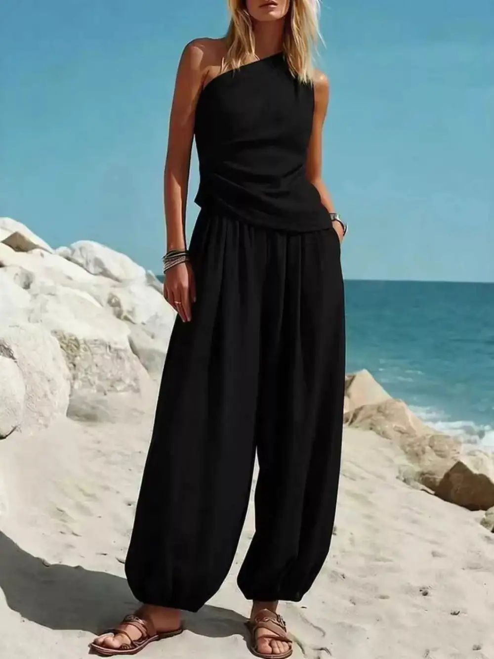 Wide Leg Shoulder Jumpsuit