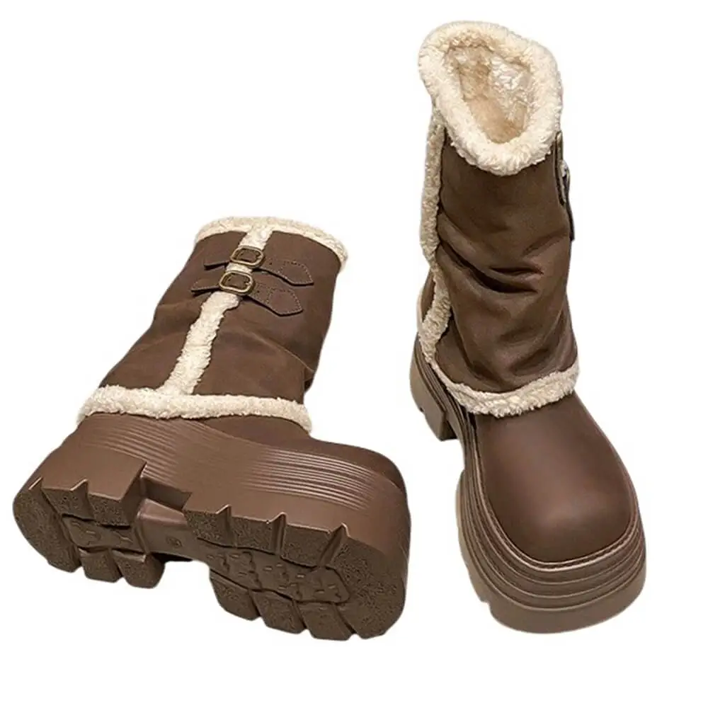 Fur Trim Chunky Platform Boots