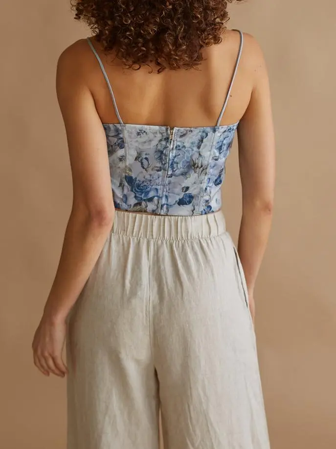 Lace Up Floral Satin Corset Top