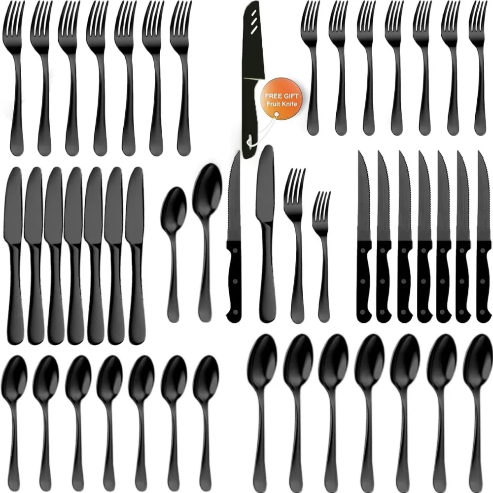 Cooking 48 Piece Silverware Set - Service for 8 - Stainless Steel Flatware serving set - Cutlery Set - Knives, Fork, and Spoon - Utensil sets - Dishwasher Safe - Stunning Polished Finish