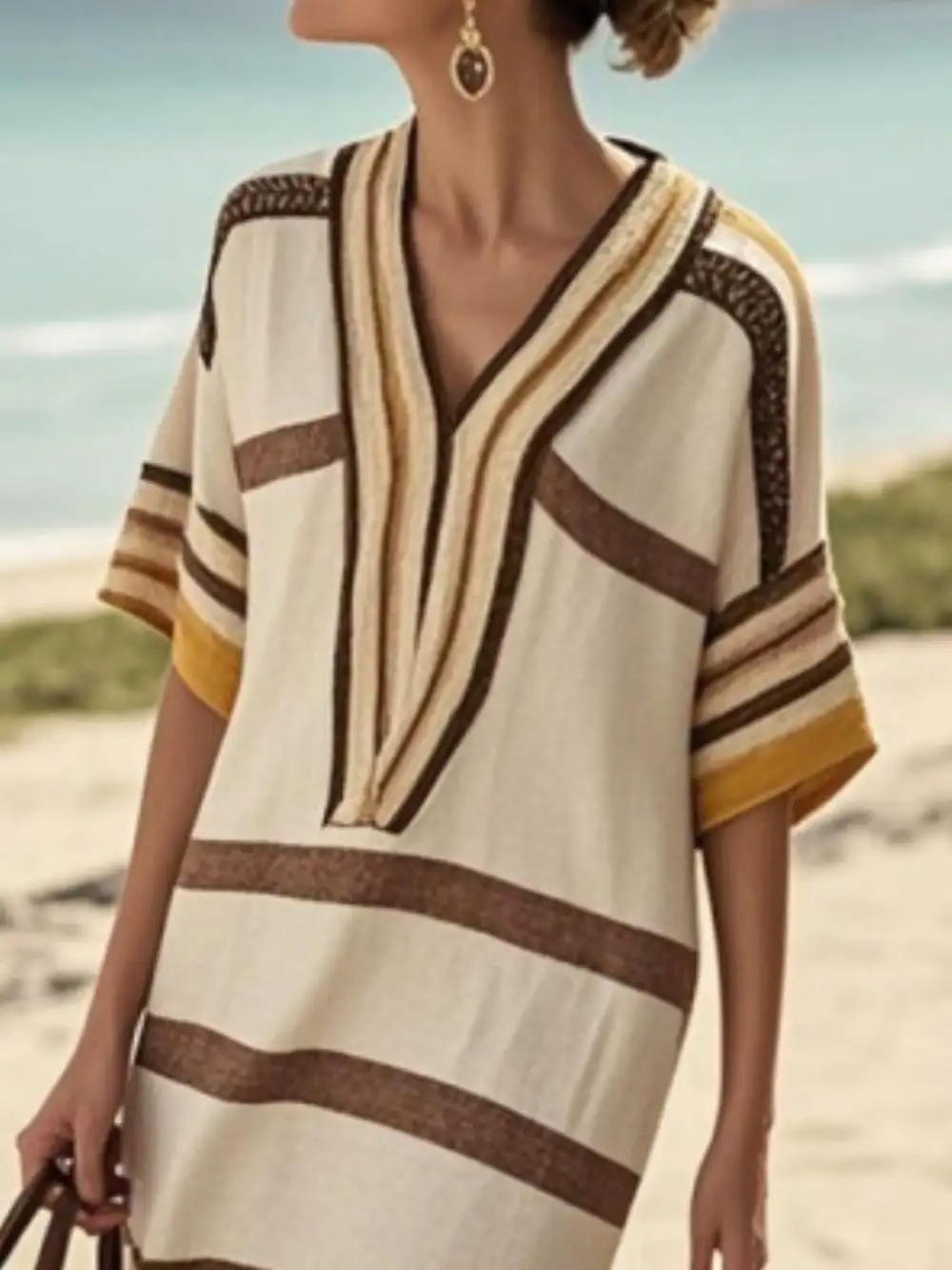 Striped Short Sleeve Midi Dress