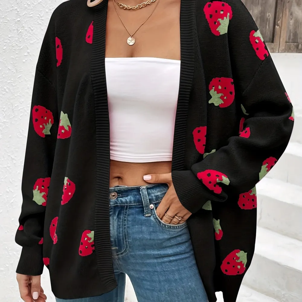 Strawberry Cardigan: Spring/Fall Style (Open Front, Long Sleeves)