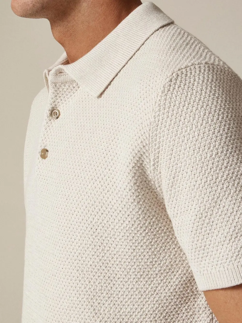 Cream Colored Short Sleeve Polo Style Knit Sweater