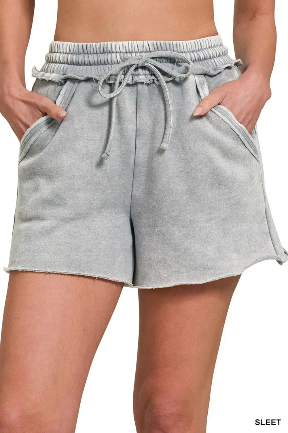 Modern Acid Wash Fleece Drawstring Shorts with Pockets