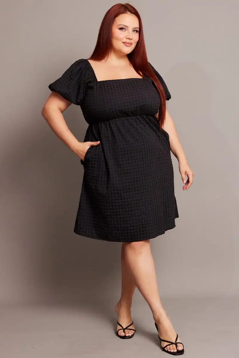 Black Tonal Check Minidress