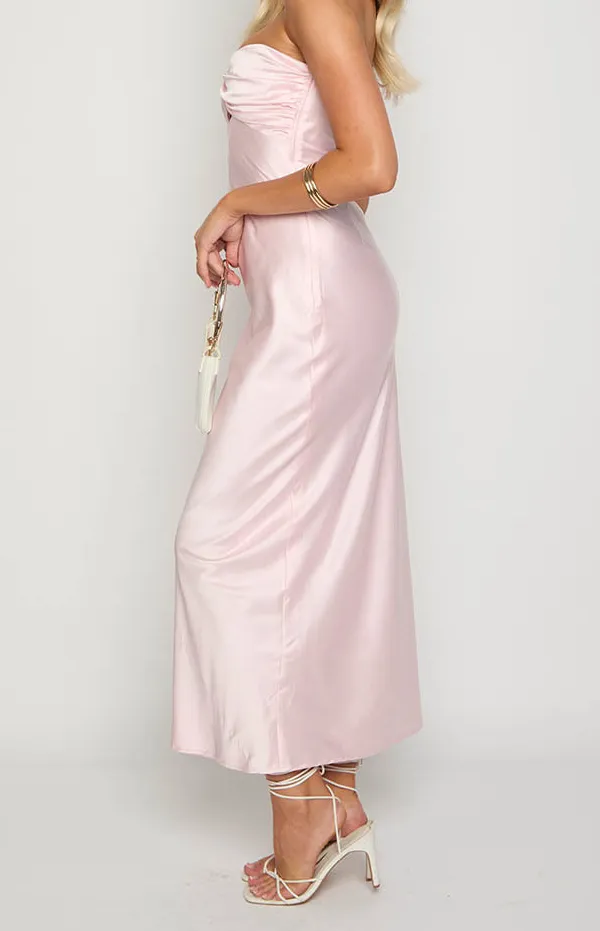 Modern Satin Strapless Maxi Dress