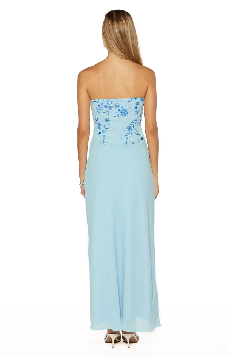 Strapless Cowl Cowl Neck Maxi Dress