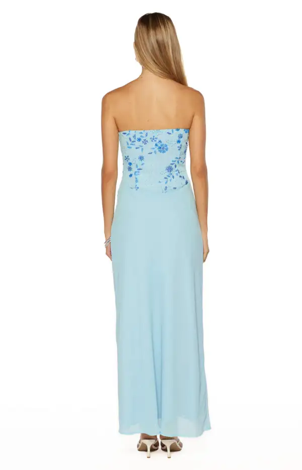 Strapless Cowl Cowl Neck Maxi Dress