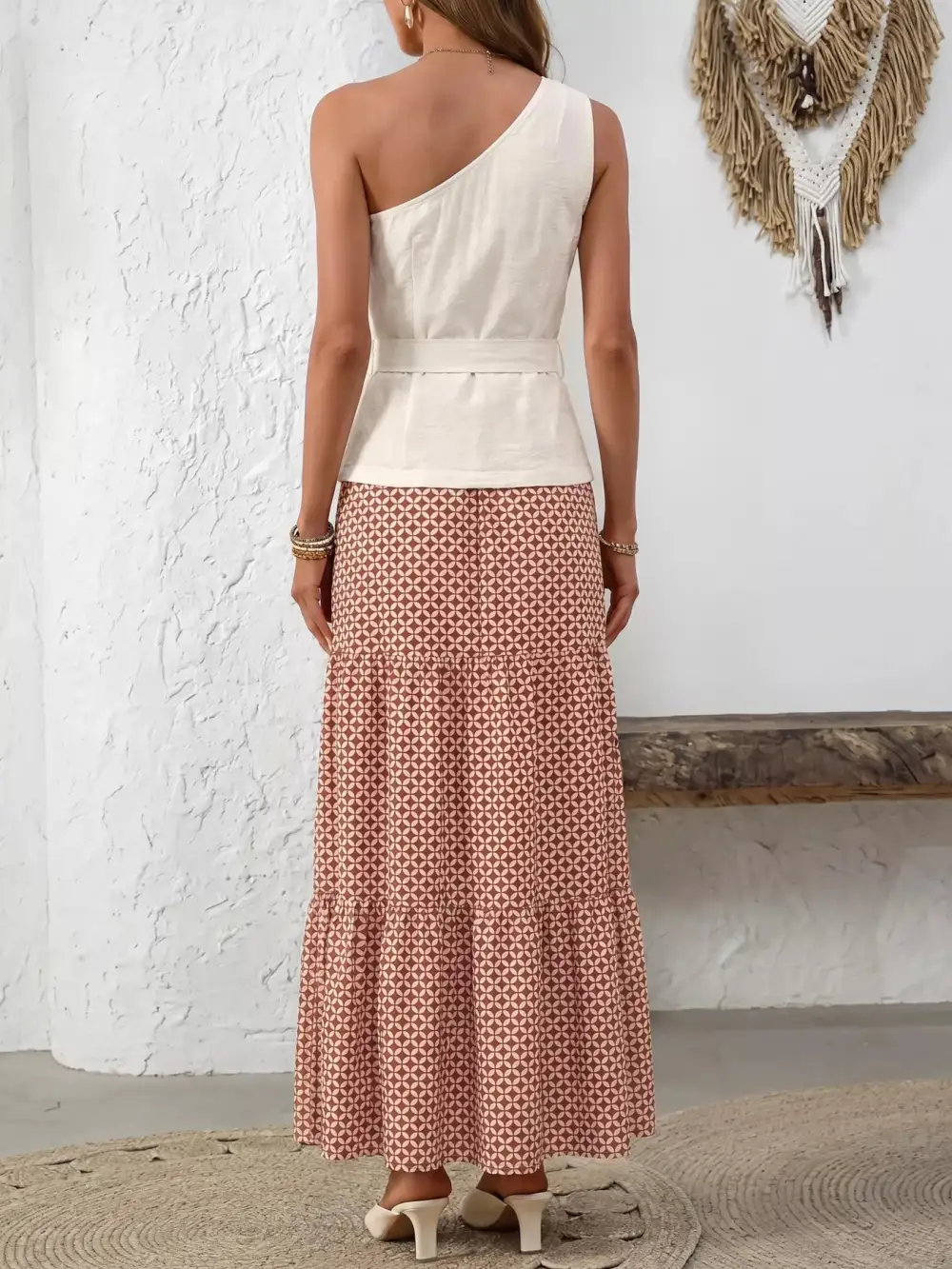 One Shoulder Printed Coordinated Set