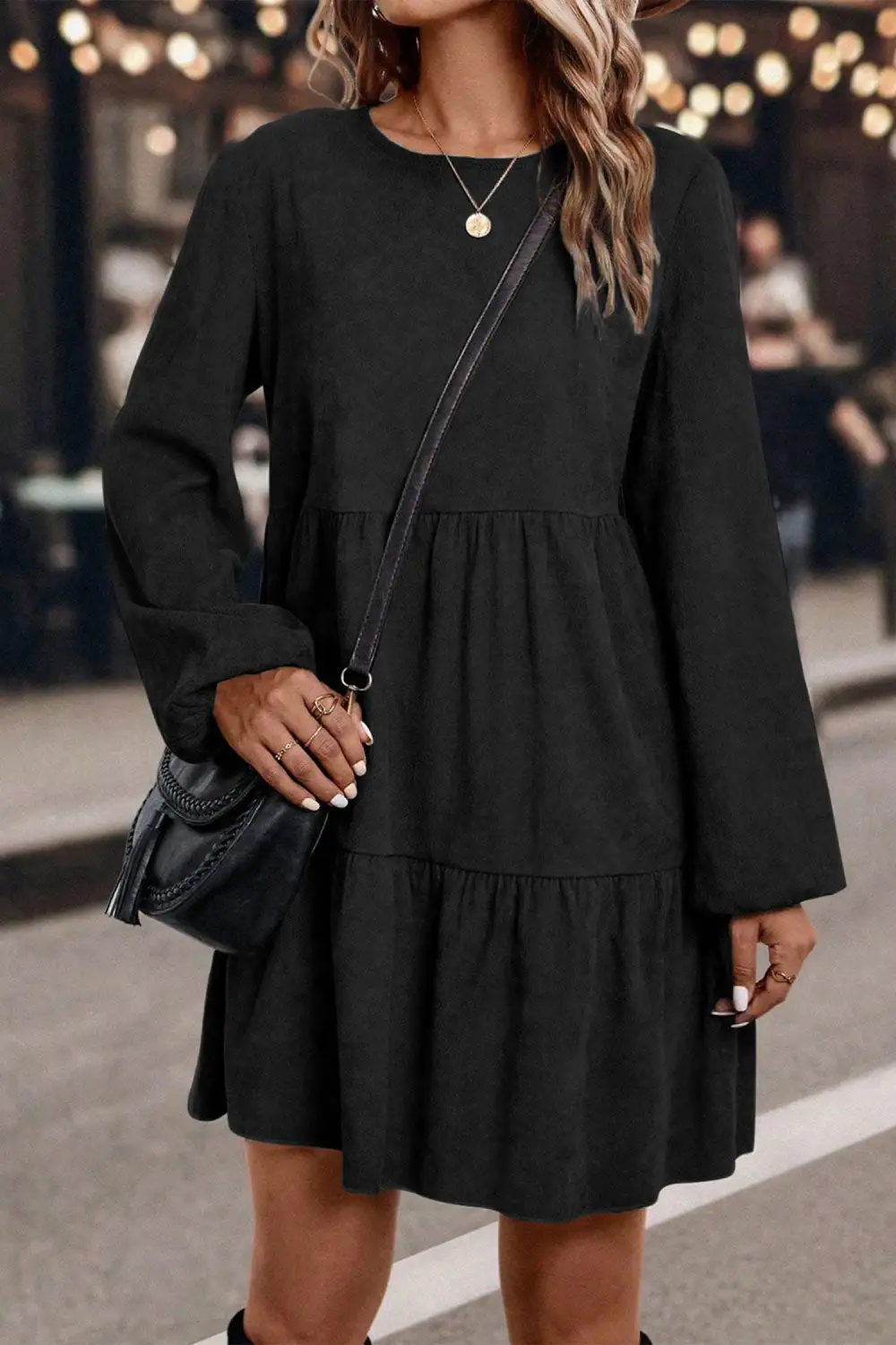 Lantern Sleeve Tiered Mini Dress