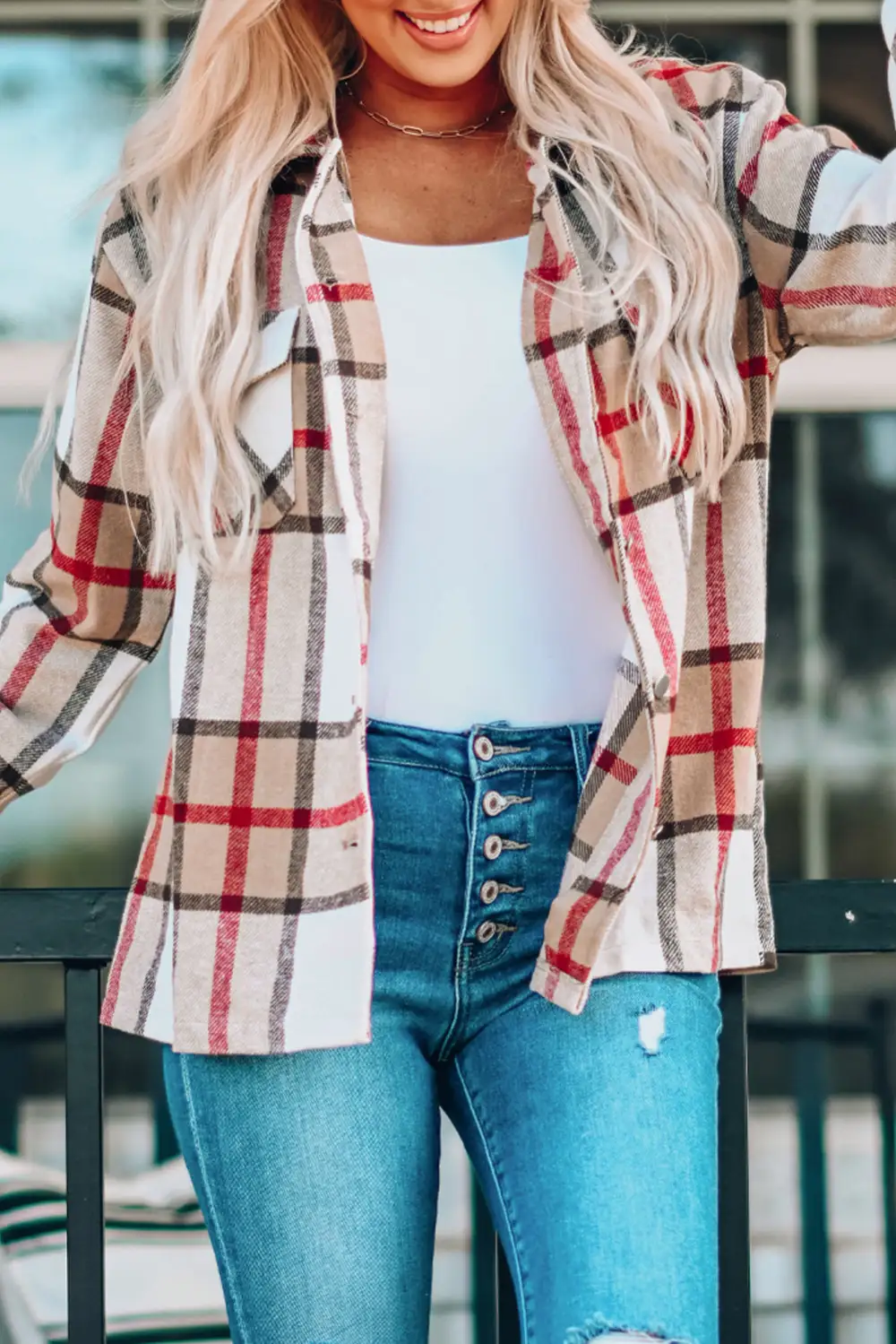 Plaid Pocket Button Front Coat Jacket