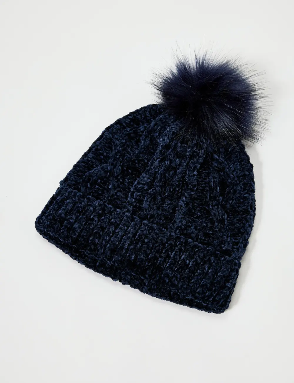 Navy Plain Knit Ribbed Hat