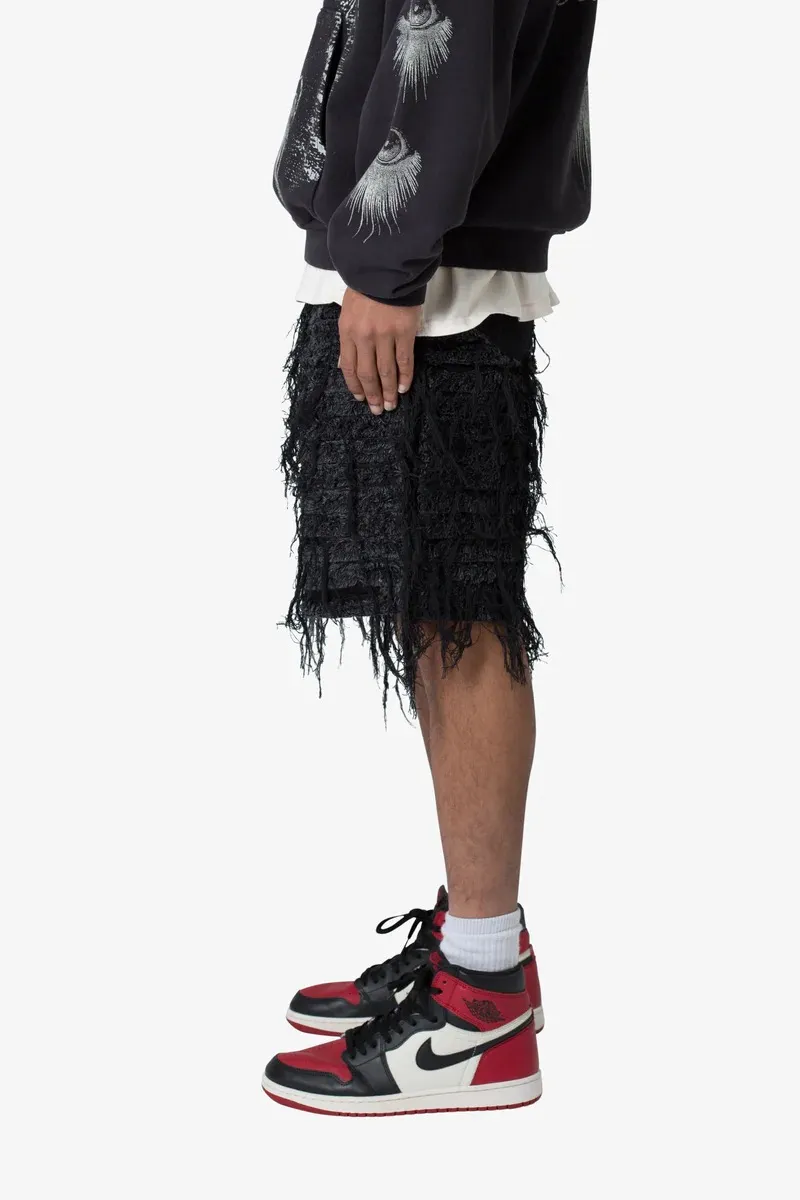 BLACK ALL OVER DISTRESSED DENIM SHORTS